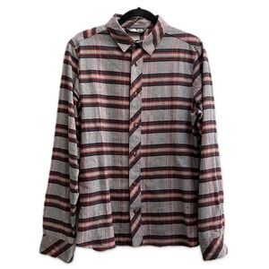 The North Face Flannel Plaid Button Up Shirt Long Sleeve Men S Gray Red Outdoor